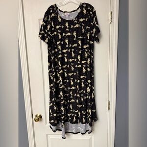 LuLaRoe Black Dress with Cream Cat Print